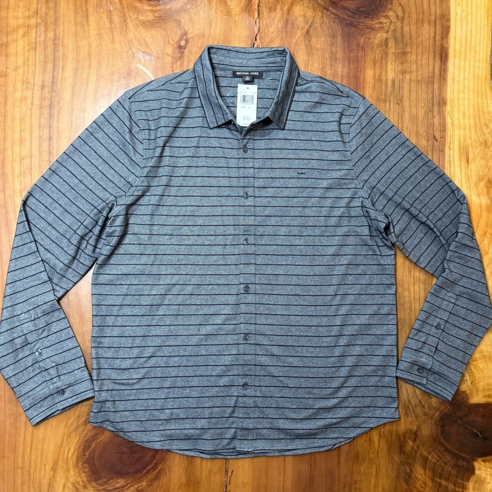 NEW Kors Shirt Mens XL Long Sleeve Button up Striped Knit Cotton Blend TT21